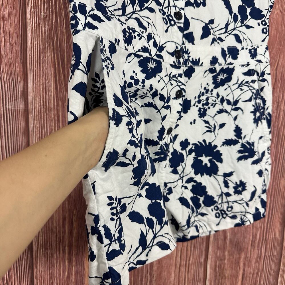 Outerknown Romper Womens Large Blue Floral Organic Cotton Linen Blend Button Up - Picture 4 of 7